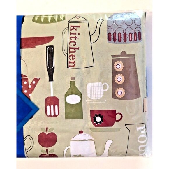 Cooking Utensils Vinyl Tablecloth Flannel Backing Retro KItchen Tools 52 X 90-in - Picture 3 of 4